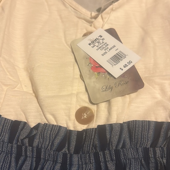 NWT Juniors' Lily Rose Button Front Paper Bag Jumpsuit
, Navy Stripe - Picture 11 of 16